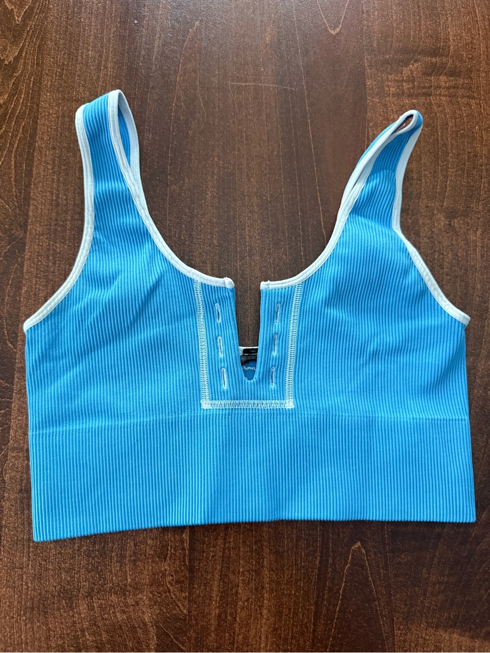 Urban Outfitters Bright Blue Ribbed V-Notch Bralette with White Trim